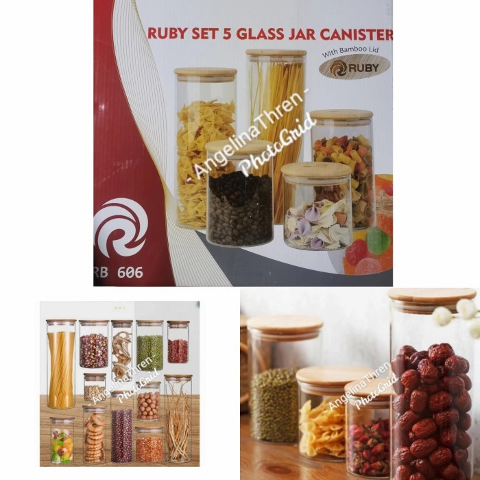 BERAGAM SET 5 PCS TOPLES KUE KACA PREMIUM + TUTUP KAYU ASLI - TOPLES HAMPERS BMN4