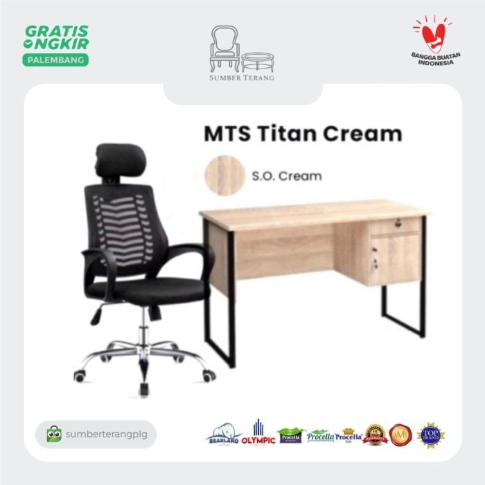 Set Meja Kerja Kantor Meja Belajar Olympic Titan + Kursi Jaring Kepala