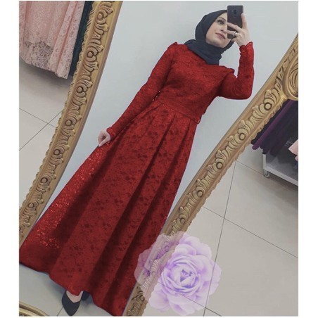 Promo Gamis Pesta Premium Nara Party Dress Brukat Maxi Maroon Marun Sk
