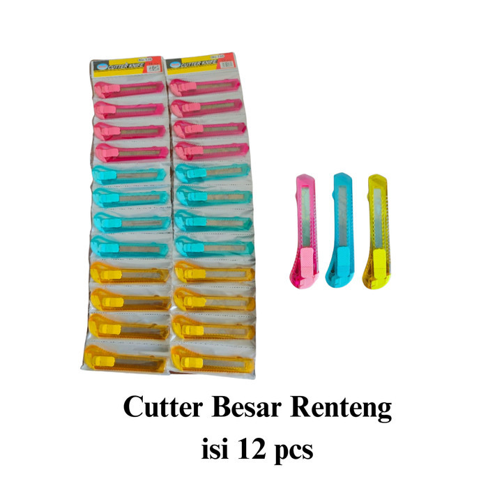 

12 PCS Cutter Besar Renceng Transparant Warna Warni / Alat Pemotong