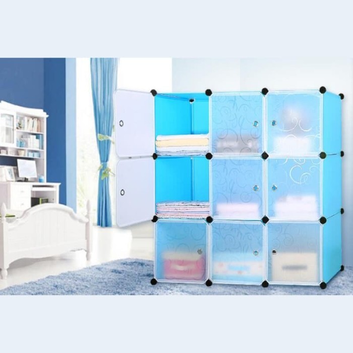 Lemari Pakaian Rak Serbaguna Susun Plastik Lemari Baju 9 Pintu