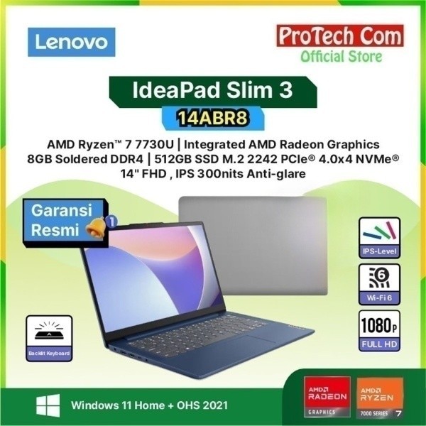 Lenovo Ideapad Slim 3 14Abr8 7-7730U 8Gb 512Gb 14" Fhd Ips Ohs W11