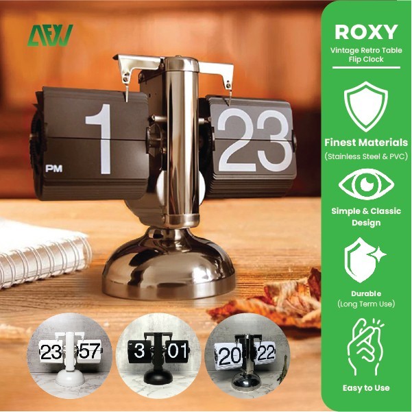 ROXY VINTAGE RETRO TABLE FLIP CLOCK DESK JAM MEJA KLASIK KAMAR