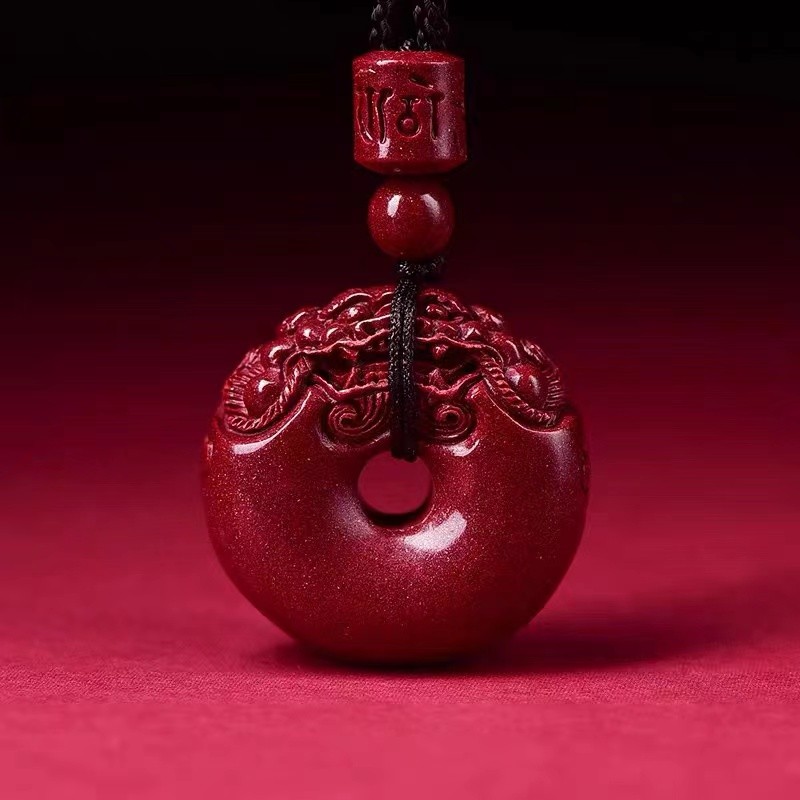 100% Cinnabar Batu Asli Pixiu Gesper Pengaman Liontin Keberuntungan Bulat PIYAO Keberuntungan Kalung