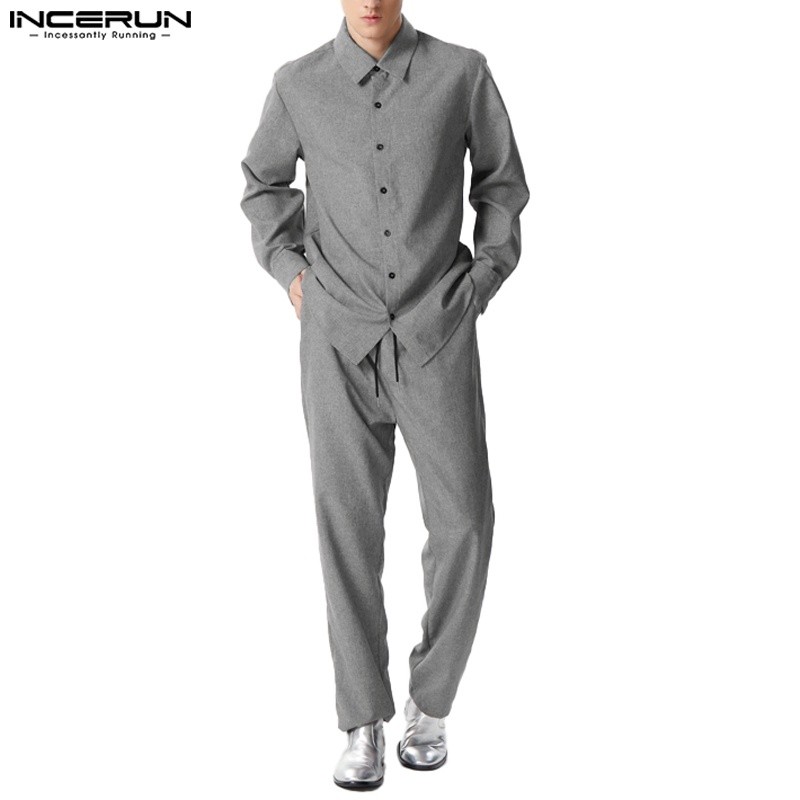 INCERUN Setelan Dua Potong Warna Solid Sederhana Lengan Panjang Fashion Vintage Pria |0CA690BC|