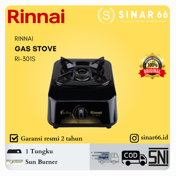 Rinnai Kompor Gas 1 Tungku Sun Burner Ri-301S, Ri-301 S, Ri301S