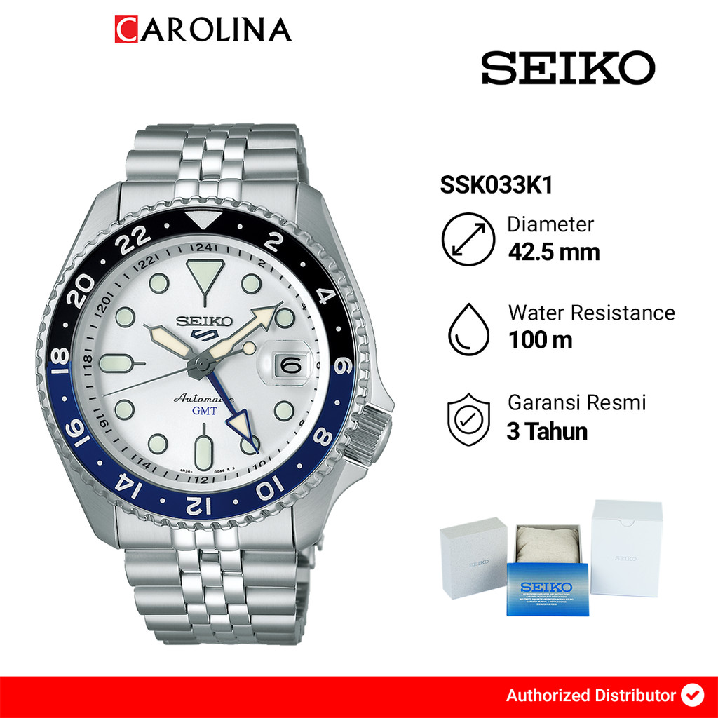 Jam Tangan Pria SEIKO 5 Sports SSK033K1 SKX Series Automatic GMT Silver Dial Stainless Steel Strap