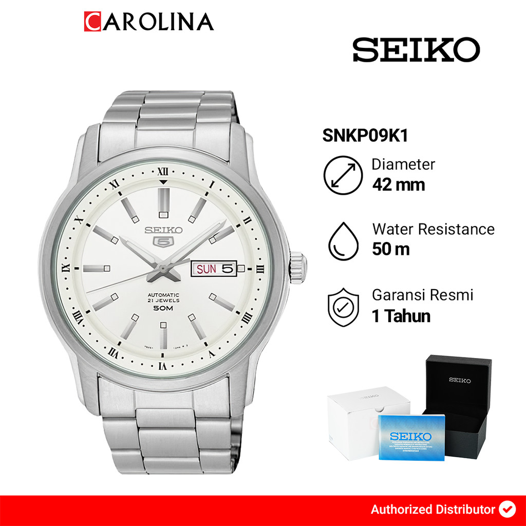 Jam Tangan Pria Seiko 5 Sports SNKP09K1 Automatic White Dial Stainless Steel Strap