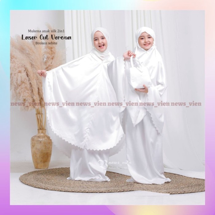 Mukena Anak Perempuan Satin Silk Premium Adem Terbaru Putih Polos {TerlarisBest Seller}
