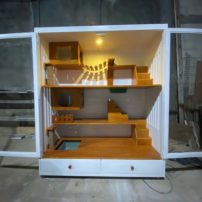 TERLARIS Kandang kucing kayu cat aquarium mewah istana anabul custom premium