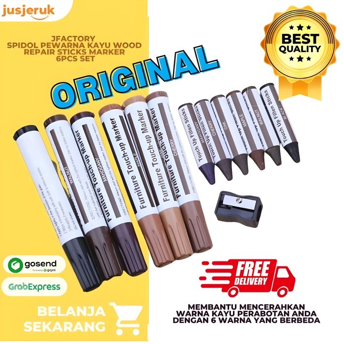 

HOT SALE! JFactory Spidol Pewarna Kayu Wood Repair Sticks Marker 6PCS Set