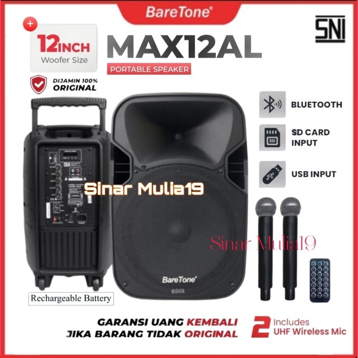 Speaker Aktif Portable Baretone 12 Inch Max12Al Bluetooth Wireless