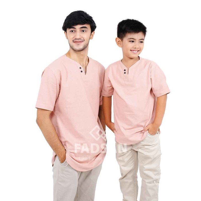 BAJU KOKO AYAH DAN ANAK COWOK LENGAN PENDEK DUSTY PINK MONO FADSAN