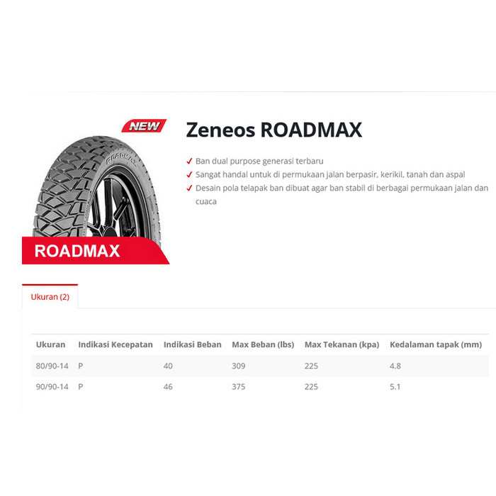 Zeneos Roadmax 90 80 17&120 70 17 Ban motor TL Dual Purpose Semi Trail