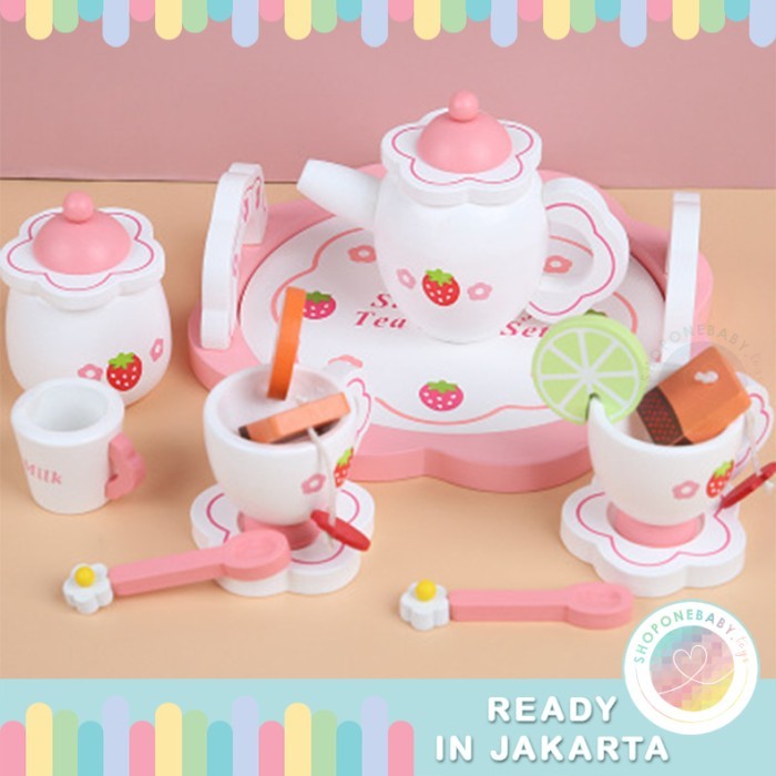 MOTHER GARDEN STRAWBERRY TEA SET PRETEND PLAY WOODEN TOYS MAINAN ANAK