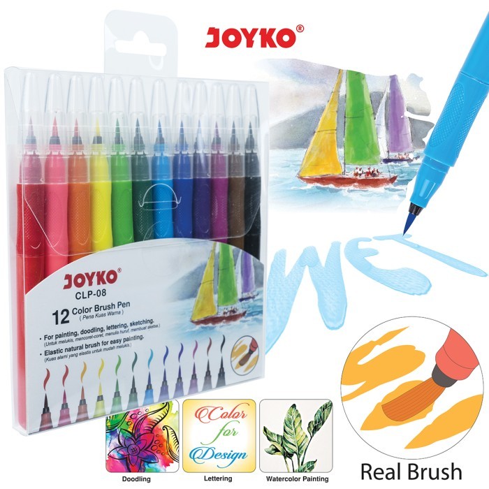 

TERBARU! Color Brush Pen Pena Kuas Warna Joyko CLP-08 12 Warna Color