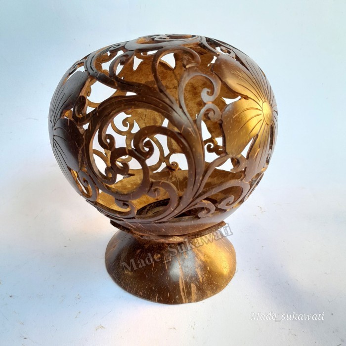 :=:=:=:=] Kerajinan wadah lampu ukir batok kelapa ukiran handmade bali