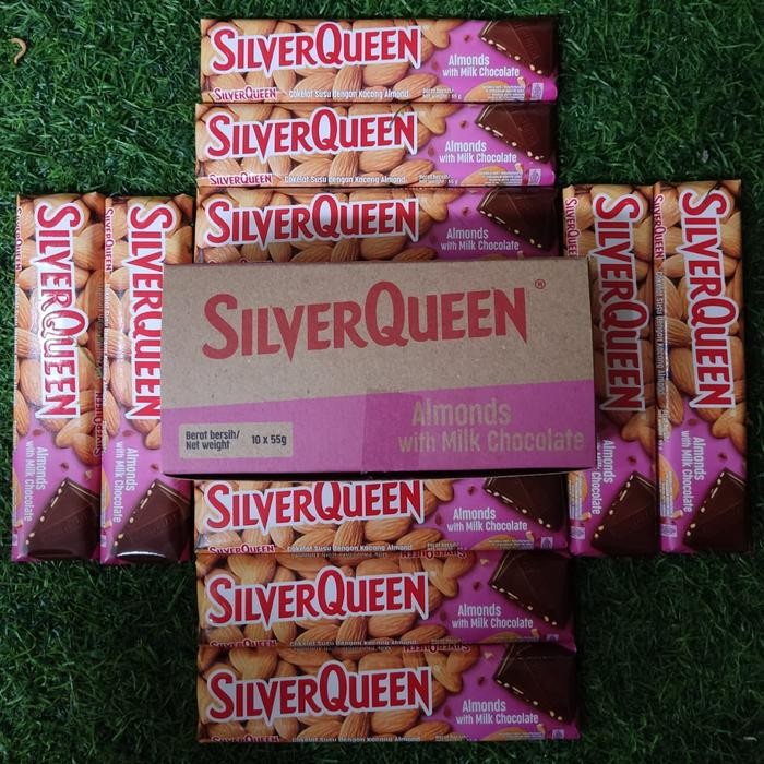 

terbaru !!! silverqueen 55 gram besar 1 box isi 10 pcs varian almonds with milk chocolate milk