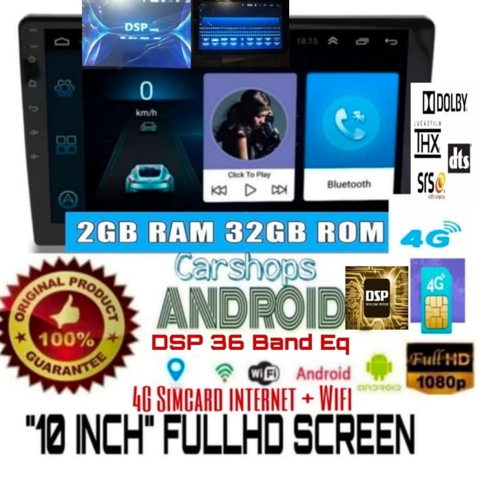 Headunit Android Universal 10 Inch 4g Sim Card Ram 2/32 GB Tape Mobil