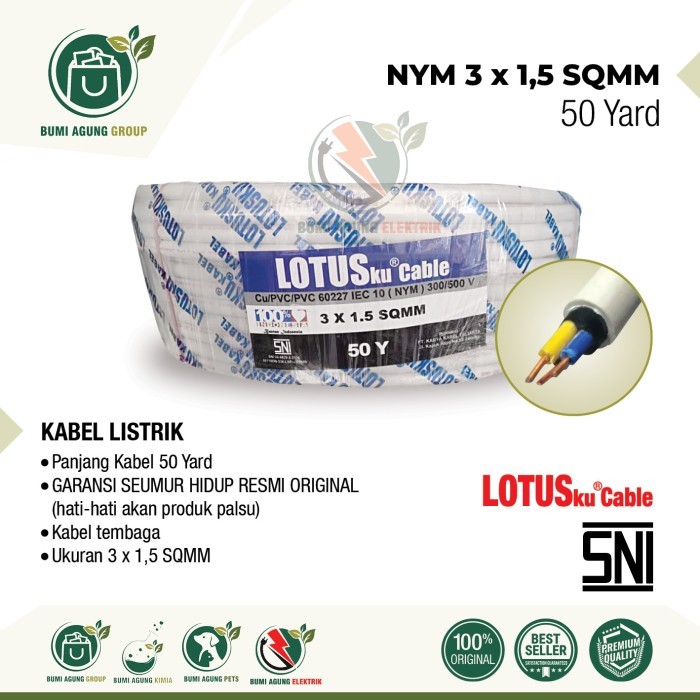 Kabel Listrik Lotusku Nym 3X1.5 50 Y Yard Lotus 3X1,5 Bukan 50 M Meter