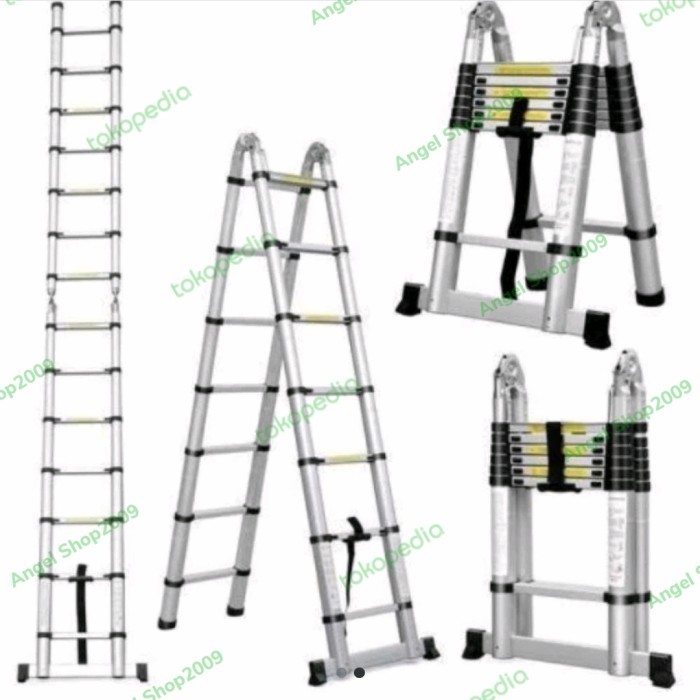 TANGGA LIPAT ALUMINIUM TELESKOPIK 3,8M DOUBLE TELESKOPIK 3,8