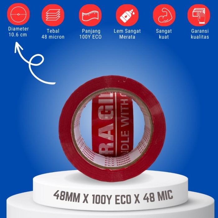 

Produk Terbaru Flyhome Fragile Putih 100Yard 2Inchi 48Mm X 100Yard 6Roll 100 Yard Eco Packing Aman