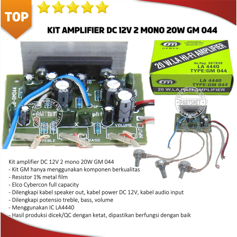 Kit amplifier DC 12V 2 mono 20W GM 044