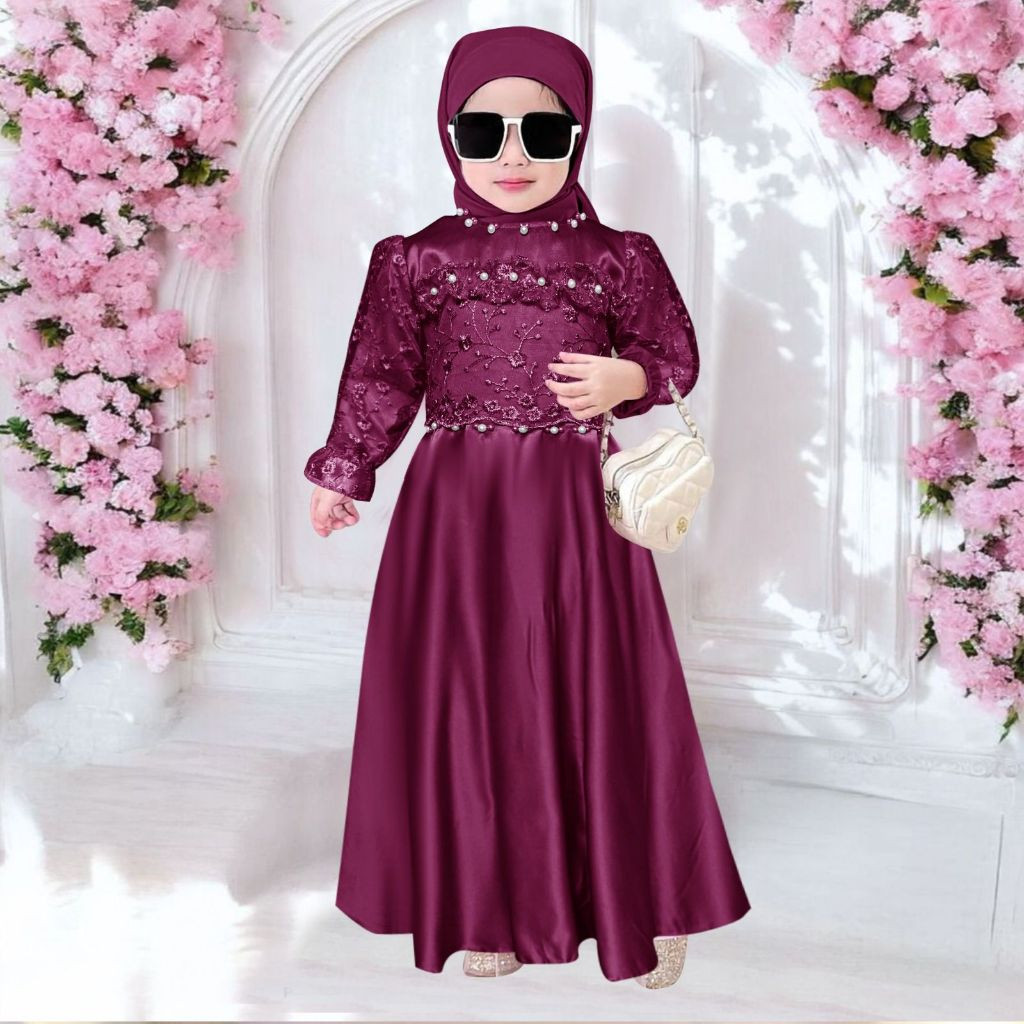 Gamis Anak Dress Cewek Muslimah Usia 4-15Tahun Gaun Terusan Bocah Hari Raya Idulfitri Pesta Games Re