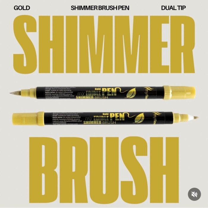 

((((()paling dicari] Gold Metallic Shimmer Brush Pen My Flavor Edible Pen Marker Dual Tips Halal