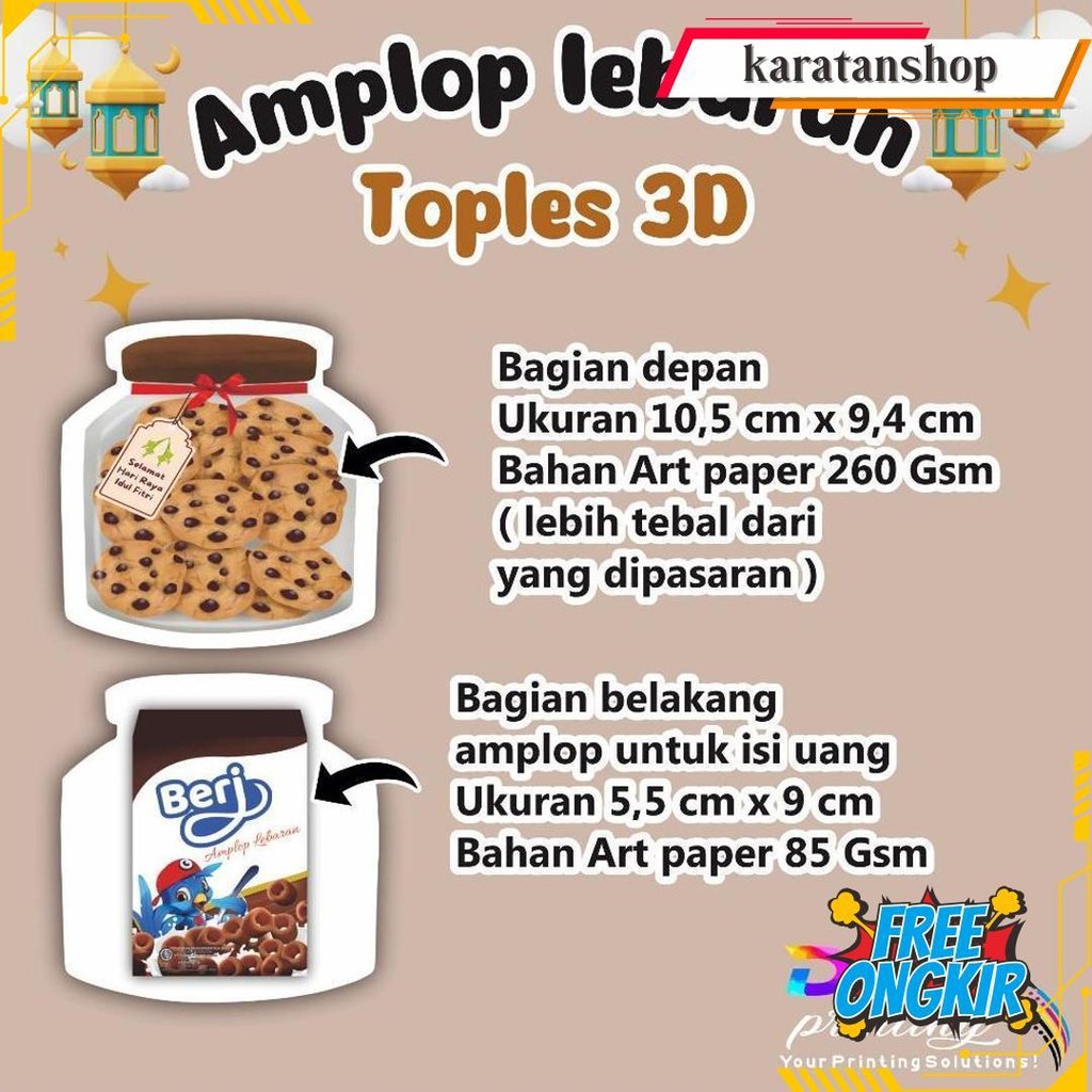 

1 Pack Isi 10 Amplop Lebaran Bentuk Toples Kue 3D Viral Terlaris