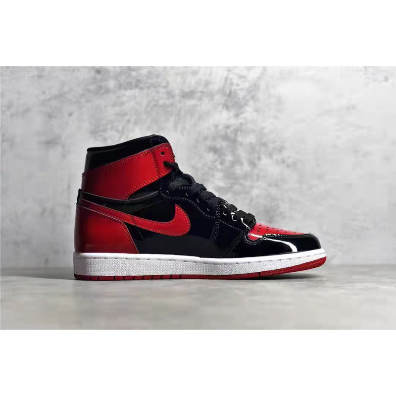 Nike Air Jordan 1 Retro High OG Patent Bred Black Red Authentic