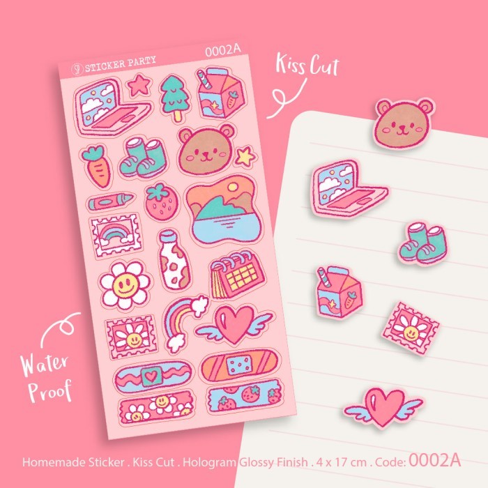 

favorit] Stiker Lucu Bear Deco Polaroid Jurnal Happy Day Pink StickerParty 0002