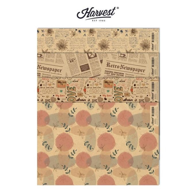 

ORIGINAL Kertas Kado Harvest / Wrapping Paper Brown Kraft Fancy - Paket isi 4 jy-6