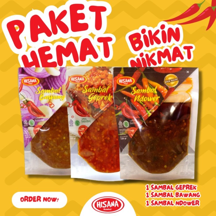 

TERLARIS BUNDLING - PAKET HEMAT SAMBAL HISANA 3PCS! SAMBAL GEPREK, SAMBAL BAWANG, SAMBAL NDOWER
