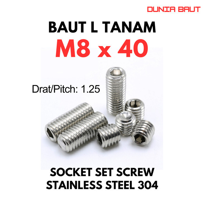 Baut L Tanam M8X40 / L Set 8X40 / Baut Tanam L M8 X 40 / L Set 8 X 40  - Socket Set Screw Stainless 