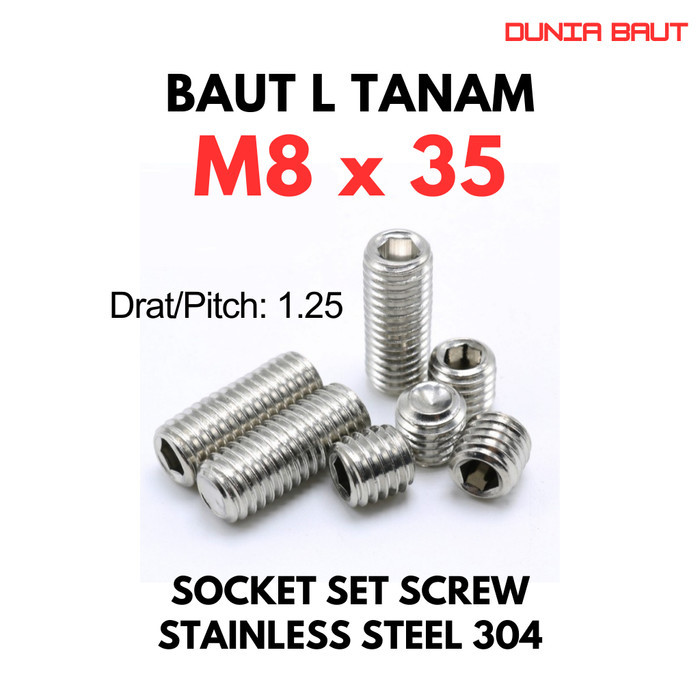 Baut L Tanam M8X35 / L Set 8X35 / Baut Tanam L M8 X 35 / L Set Hitam 8 X 35  - Socket Set Screw Stai