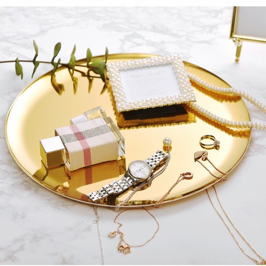 TERBARU Nampan Stainless Gold Plated Nampan Baki Bulat Scandinavian Tray