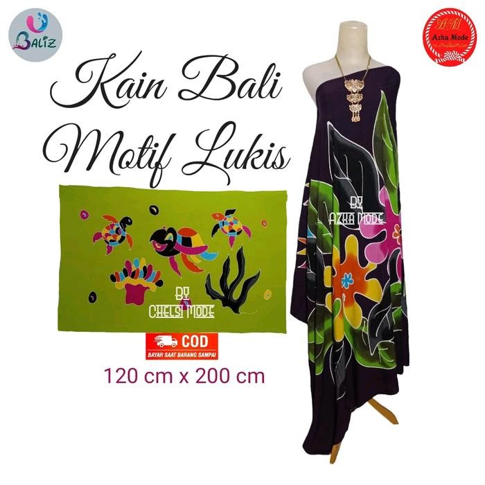 Kain Pantai - Kain Bali - Sarung Pantai Lukis Jumbo Super Tebal Bunga Bahan Katun Original Best