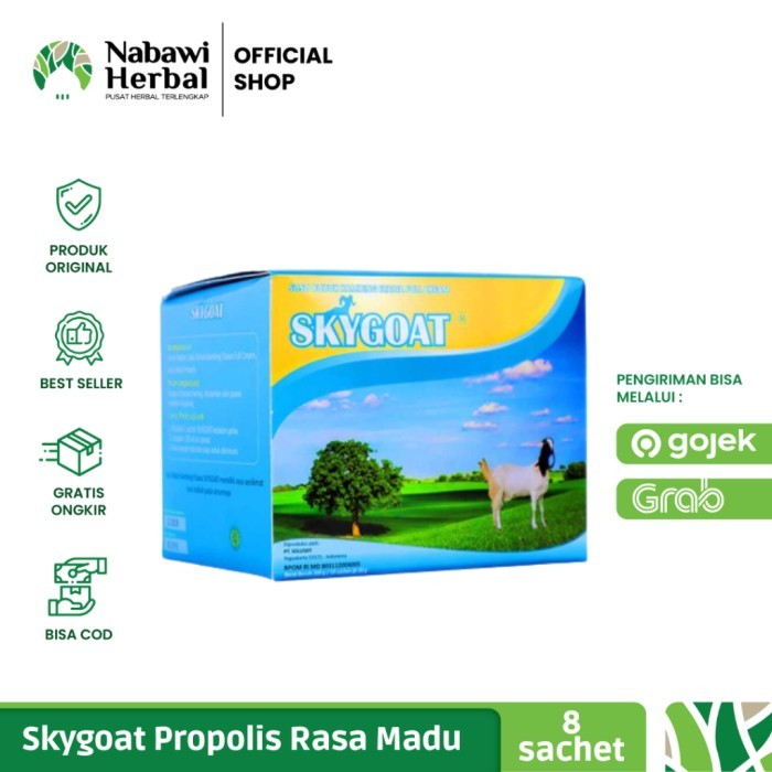 

TERLARIS SKYGOAT - SUSU KAMBING ETAWA BUBUK SKY GOAT VANILLA PROPOLIS RASA MADU 1 BOX ISI 8 SACHET