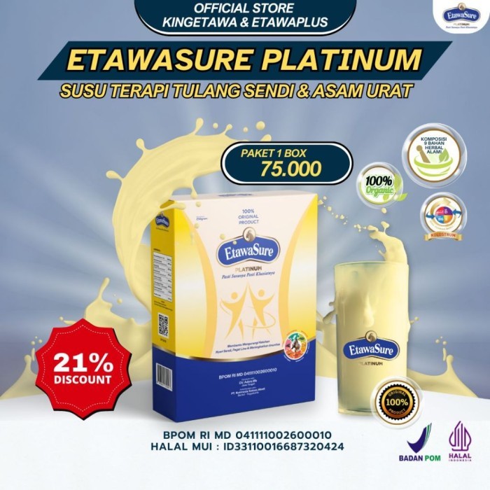 

TERLARIS ETAWASURE 250GR SUSU KAMBING ETAWA PLATINUM UNTUK ASAM URAT NYERI SENDI DAN PEGAL LINU