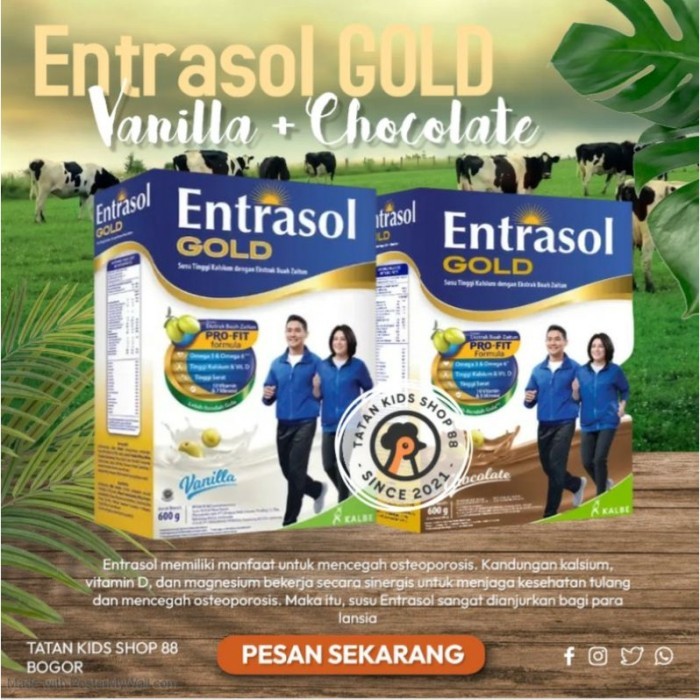 

TERLARIS SUSU ENTRASOL GOLD VANILA DAN COKLAT 600 GRAM UNTUK MENJAGA KESEHATAN TULANG DAN DAYA TAHAN