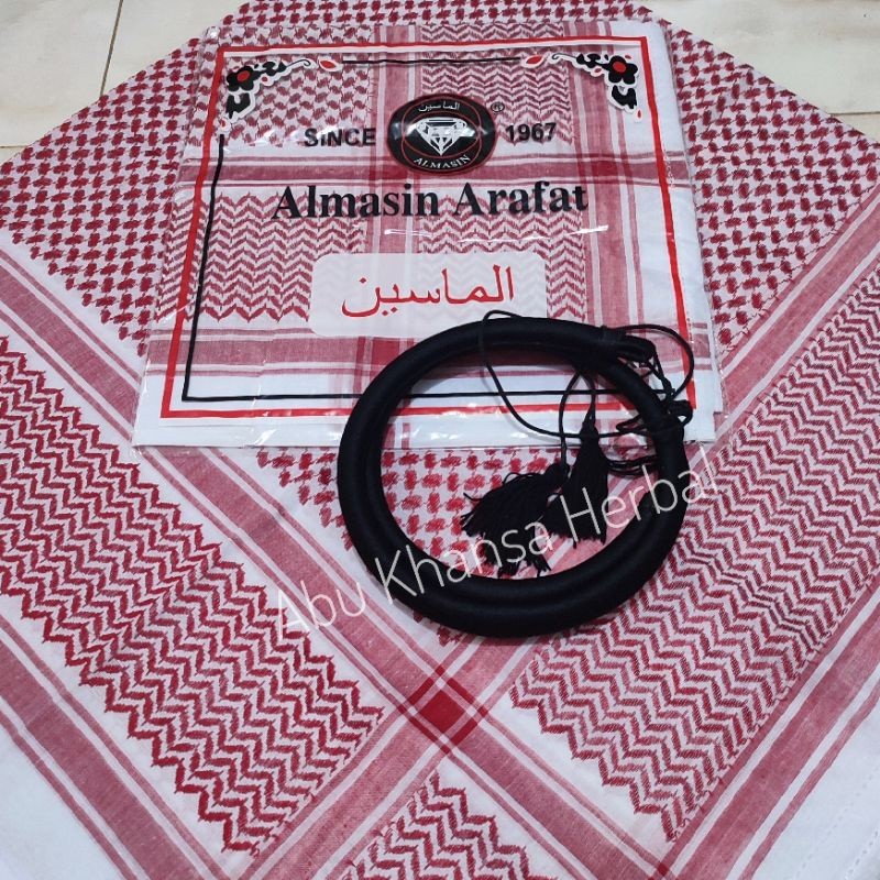 Ready Stock Paket Premium Sorban Arafat Merah Putih Plus Igal Pengikat Kepala Imamah Arab Plus Igal