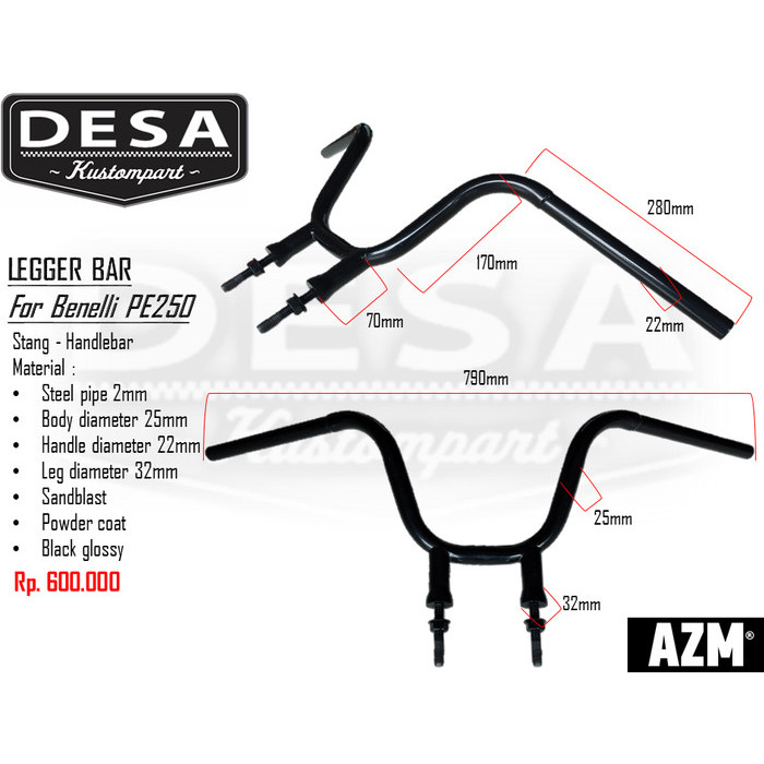 STANG CUSTOM STANG MOTOR STANG BENELLI PE 250 STANG PE250 LEGGER BLACK HARGA SPESIAL