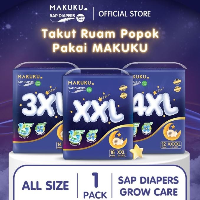 || PROMO POPOK BAYI / PAMPERS ~`~ MAKUKU SAP Diapers Grow Care Pants XXL/XXL/XXXXL [2 Pack] ||~~~