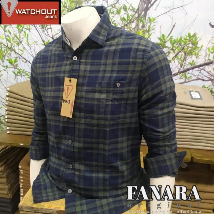 WATCHOUT JEANS navy JS302920127 n24 kemeja pria lengan panjang kotak kotak