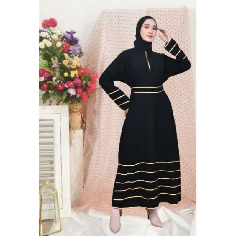Promo  Basic Abaya Arab Saudi Hitam Abaya Dhubai Turkey Modern Motif Bordir Mifana Jetblack Saudi