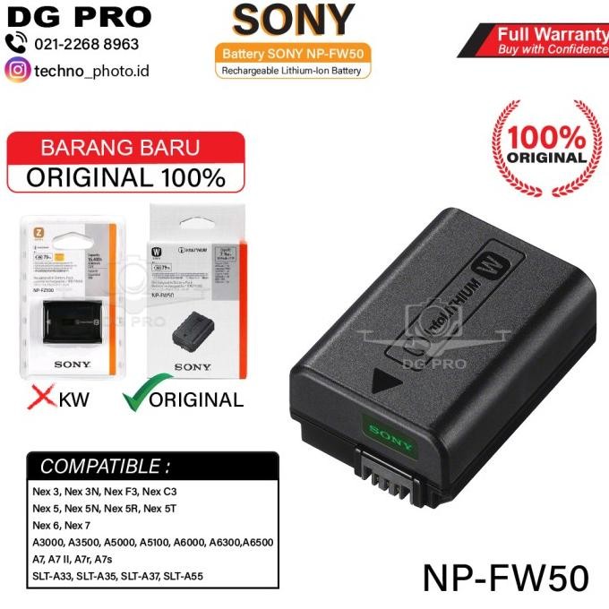 Terbaru BATTERY SONY NP-FW50 ORIGINAL - BATERAI SONY A7,SONY A6000,A6300,A7R