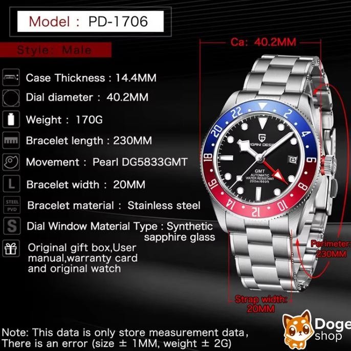 Murah Pagani Design Pd-1706 Gmt Black Bay Homage Pd1706 Automatic Dg5833Gmt Movement