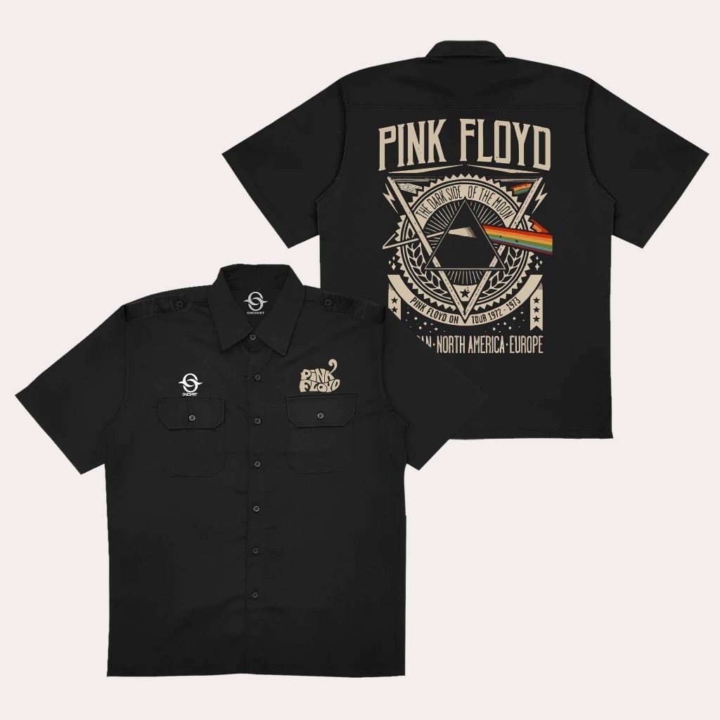 Oneshirt Kemeja Workshirt Pink Floyd Baju Pdh Hitam