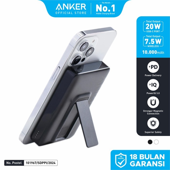 Powerbank Anker Maggo Magnetic With Kickstand (10000 Mah, 20W)- A1652